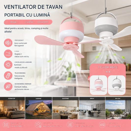 ⏰ Ofertă limitată: Ventilator de tavan reîncărcabil cu lumină LED! 🌬️✨
