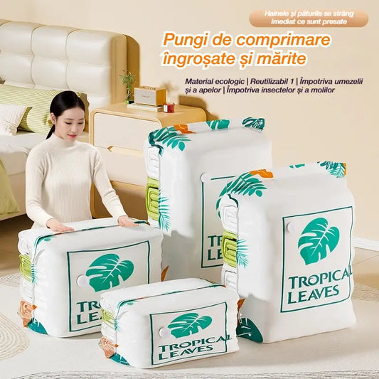 🧳【Set de 5 piese】💨 Geantă mare de depozitare în vid, compresibilă: Nu necesită pompă, etanșă și ideală pentru economisirea spațiului în valize și acasă ✈️