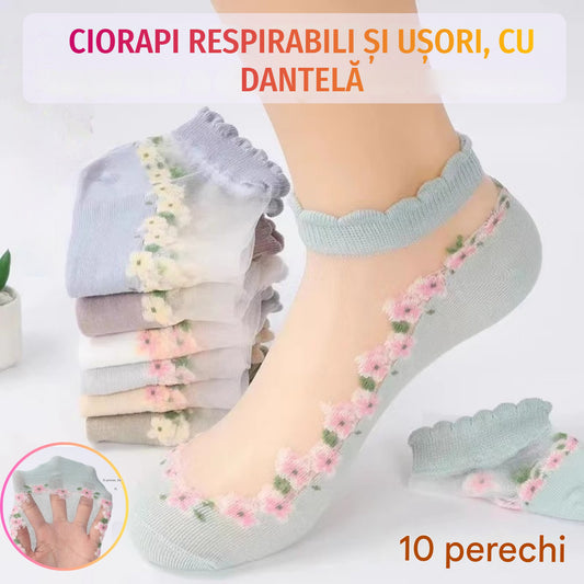 🔥10 perechi de ciorapi respirabili, subțiri, cu dantelă.