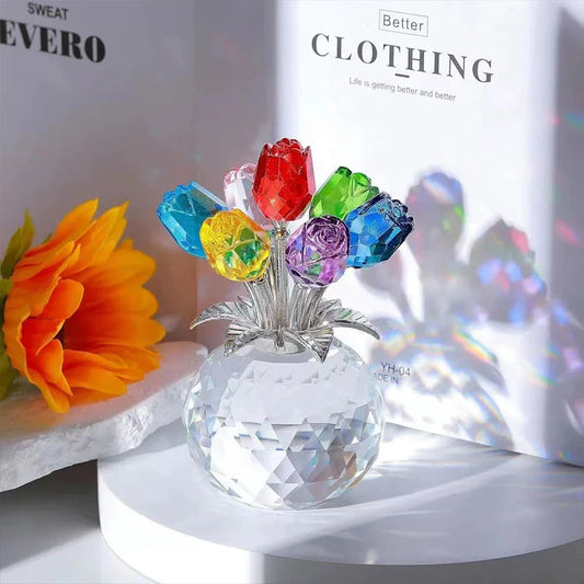 🌹Vază decorativă din cristal conservat, cu trandafir