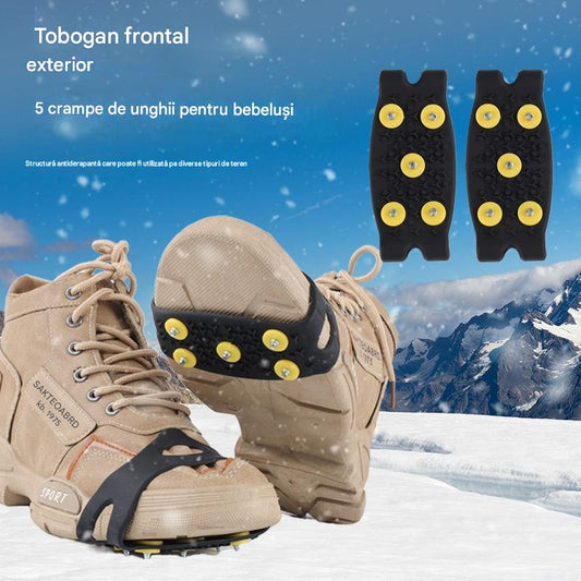 Crampoane invizibile antiderapante cu cinci gheare, colțari pentru exterior, potriviți pentru drumeții pe zăpadă, alpinism, cățărare și suprafețe de gheață de iarnă, o necesitate pentru vârstnici.