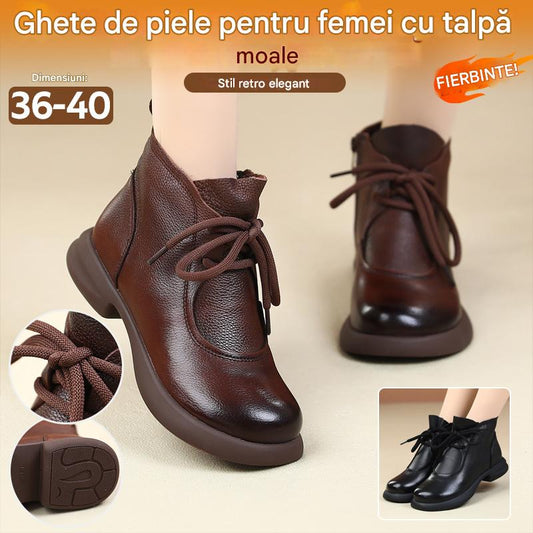 💥50% reducere🔥 Ghete Martin din piele naturală cu toc jos și căptușeală călduroasă