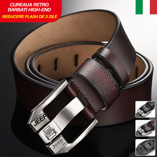 🔥Cureaua retro barbati high-end,Cureaua de blugi cu catarama din piele naturala,Cataramă simplă și la modă, piele de vacă selectată cu un singur strat, puternică și durabilă