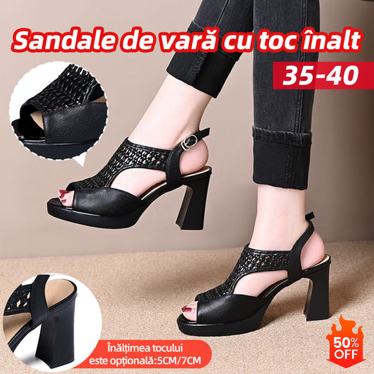 【35-40】👡Sandale de vară noi 2026, cu toc plat, cu vârful deschis, cu talpă groasă și toc plat, cu gura de pește (înălțimea tocului 5/7 cm)