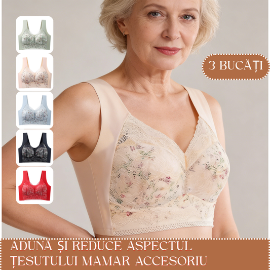 🔥🔥【3 buc】💕🎁【40kg-100kg】Sutien de mărime mare din mătase de gheață fără cusături, respirabil și reglabil