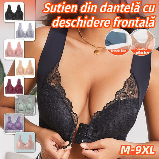 😍【40-100KG】Acest sutien are efect de lifting, dantelă delicată pe spate, o mărime mai mare, un design lift-and-fit și o închidere în față.