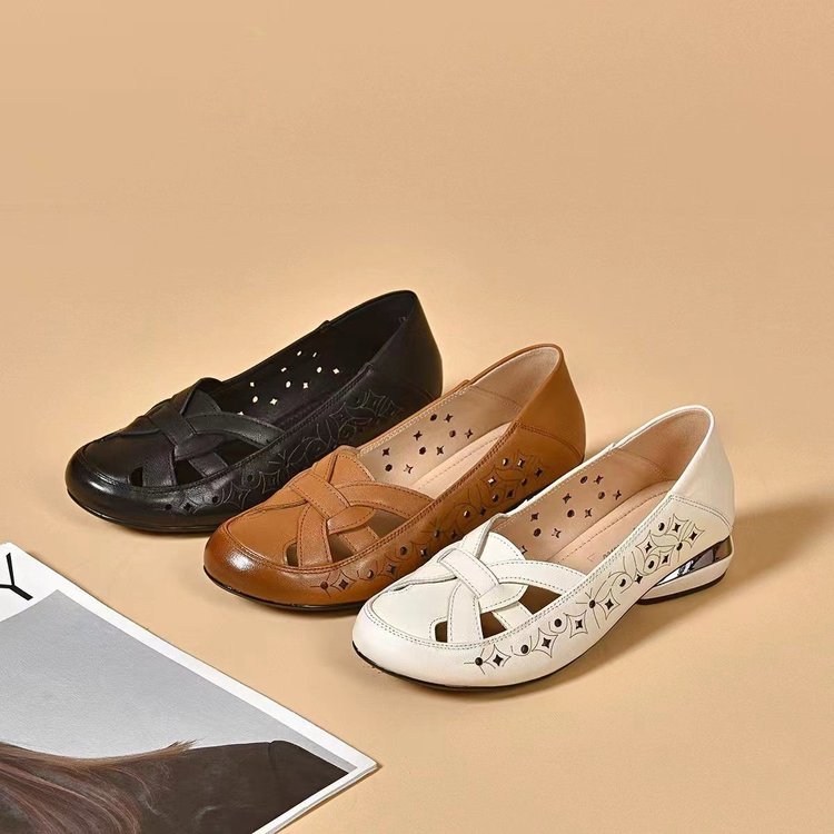 💞【35-40】 2026 Sandale de damă noi, cu vârf rotund, din piele naturală, cu toc mic