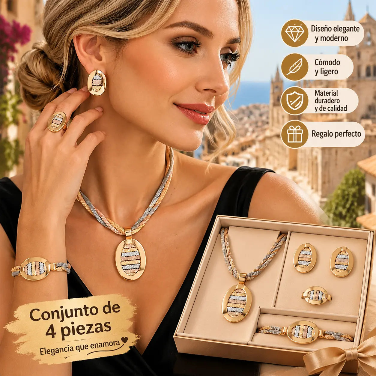 📢📢50% REDUCERE! ⏰ Set elegant de 4 bijuterii cu pietre