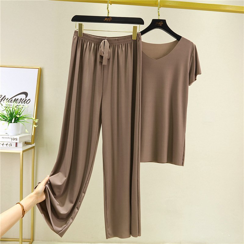 🔥【M-4XL】Costum din două piese, pantaloni cu mâneci scurte noi, din mătase de gheață