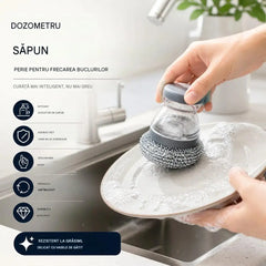 🧽Perie de frecat cu dozator, OFERTĂ LIMITATĂ! 💪 Ideală pentru oale, tigăi și vase. Curățare rapidă și ușoară, fără efort! 🍳
