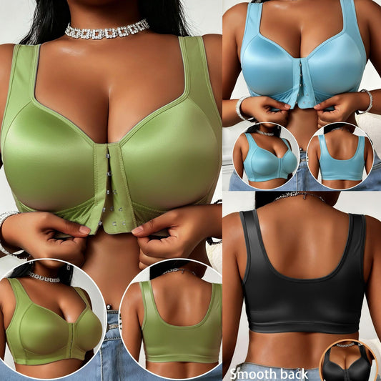 😍👙【Pachet de 3】 [40-100 kg] Sutien lifting fără armătură pentru femei, mărime plus, cu închidere frontală, previne lăsarea sânilor