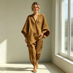 【S-3XL】👗 Set cu decolteu lejer și linie largă, mâneci tip liliac, design casual, croială lejeră, ideal pentru purtare zilnică - confortabil și versatil ✨🌸