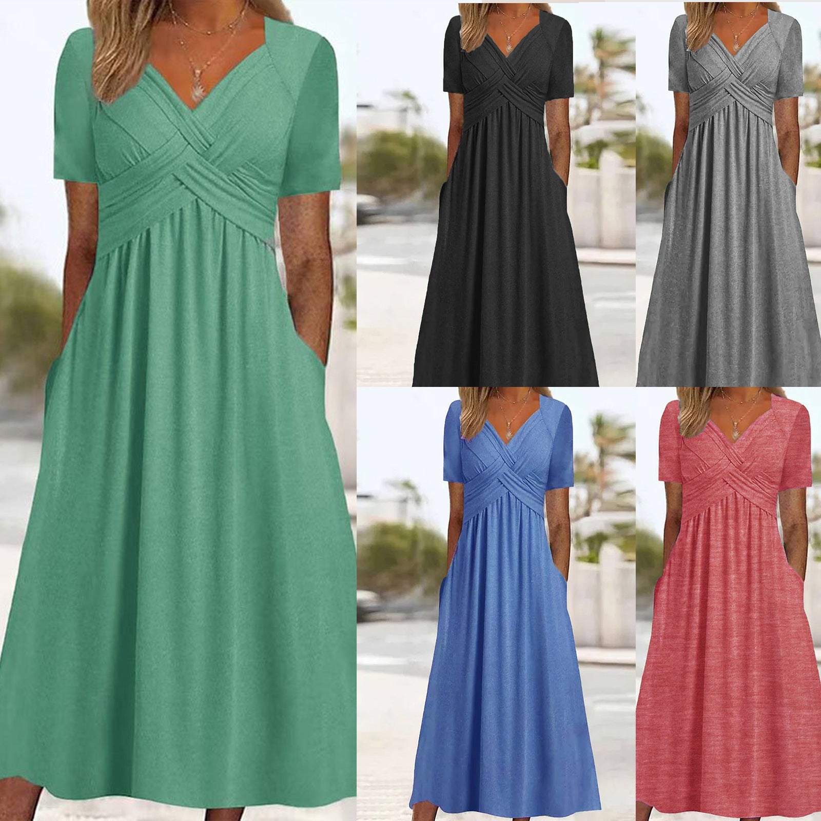 🔥💕🔥【S-3XL】2026 Rochii ocazionale de lungime medie la modă Pure Color