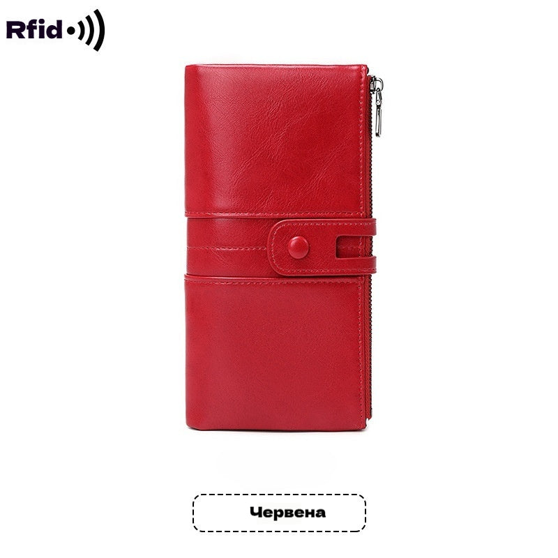 🔥💼Portofel multifuncțional, realizat manual din piele naturală, cu protecție antifurt, fermoar dublu.