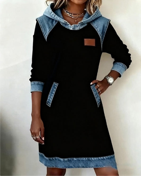 Rochie cu glugă din denim, nouă la modă de iarnă