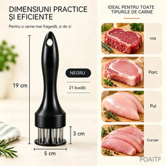 Frăgezitor de carne din oțel inoxidabil, cu 21 de ace, pentru friptură, grătar și gătit.