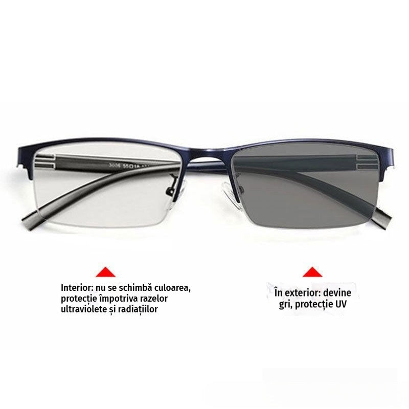 👓✨🔥Ochelari de soare fotocromatici metalici cu rame semi-rame, ochelari de vedere cu blocare a luminii albastre, ochelari de soare pentru șoferi