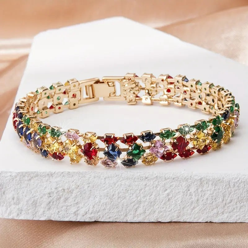 ✨Brățară boemă colorată, geometrică, cu zirconiu cubic