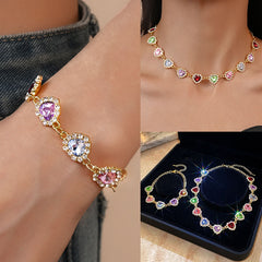 💖(brățară și colier) Set colorat în formă de inimă, cu accente de diamante în stil francez