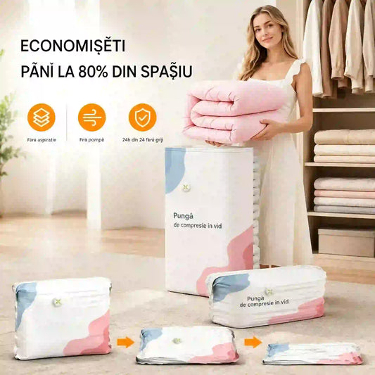 🧳 5 articole la doar 129 lei💨 Saci vidați mari, compresibili: Nu necesită pompă, etanși, perfecți pentru a economisi spațiu în valiză și în casă ✈️