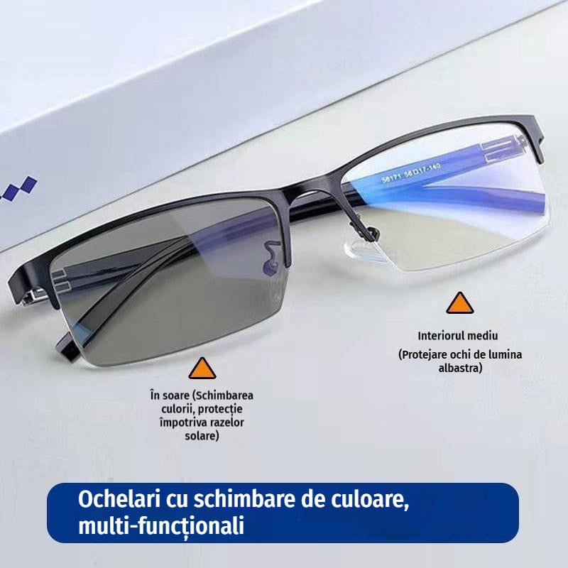 👓✨🔥Ochelari de soare fotocromatici metalici cu rame semi-rame, ochelari de vedere cu blocare a luminii albastre, ochelari de soare pentru șoferi