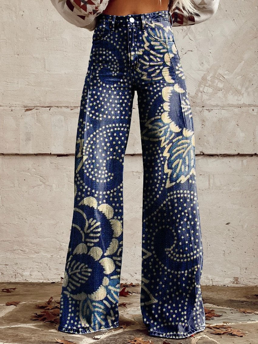 2026 Pantaloni din denim albastru cu talie înaltă și croi larg, cusături goale din dantelă [40kg-120kg]