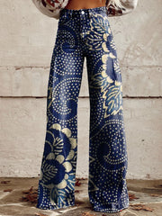 2026 Pantaloni din denim albastru cu talie înaltă și croi larg, cusături goale din dantelă [40kg-120kg]