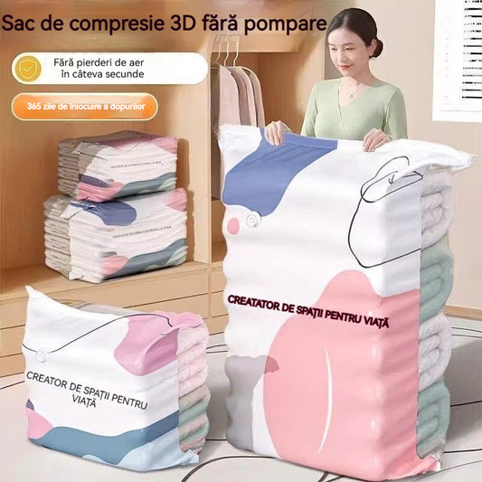 🧳【Set de 5 bucăți】💨 Pungă de depozitare vidată mare și compresibilă: nu necesită pompă, etanșă la scurgeri, ideală pentru economisirea spațiului în valize și acasă ✈️