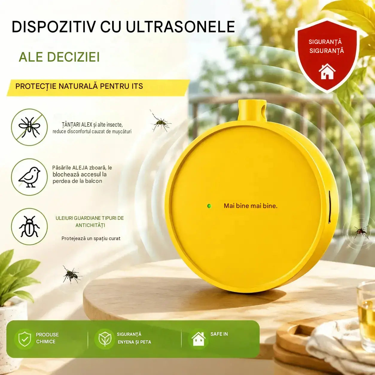 🔥【2 la doar 124 lei】🐦 Repelent ultrasonic portabil pentru păsări | Repelent automat pentru porumbei, potrivit pentru balcoane, grădini și spații exterioare
