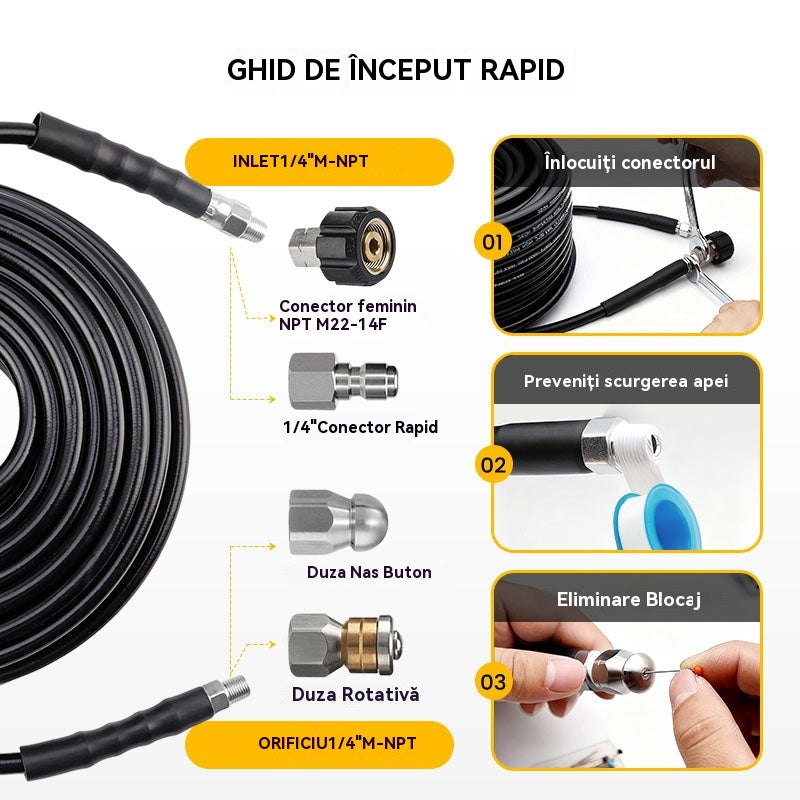 🔗 Instrument de curățare a gunoiului care poate fi conectat la o mașină de spălare auto 🚰 Dispozitiv de curățare a gunoiului pentru baie/bucătărie 🧹 Jet de apă de înaltă presiune, eliberare rapidă, rezistent la presiune înaltă, etanș