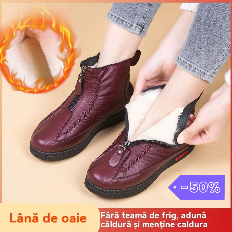 Cizme de gleznă din piele naturală antiderapante pentru femei italiene făcute manual