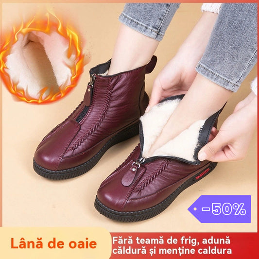 Cizme de gleznă din piele naturală antiderapante pentru femei italiene făcute manual
