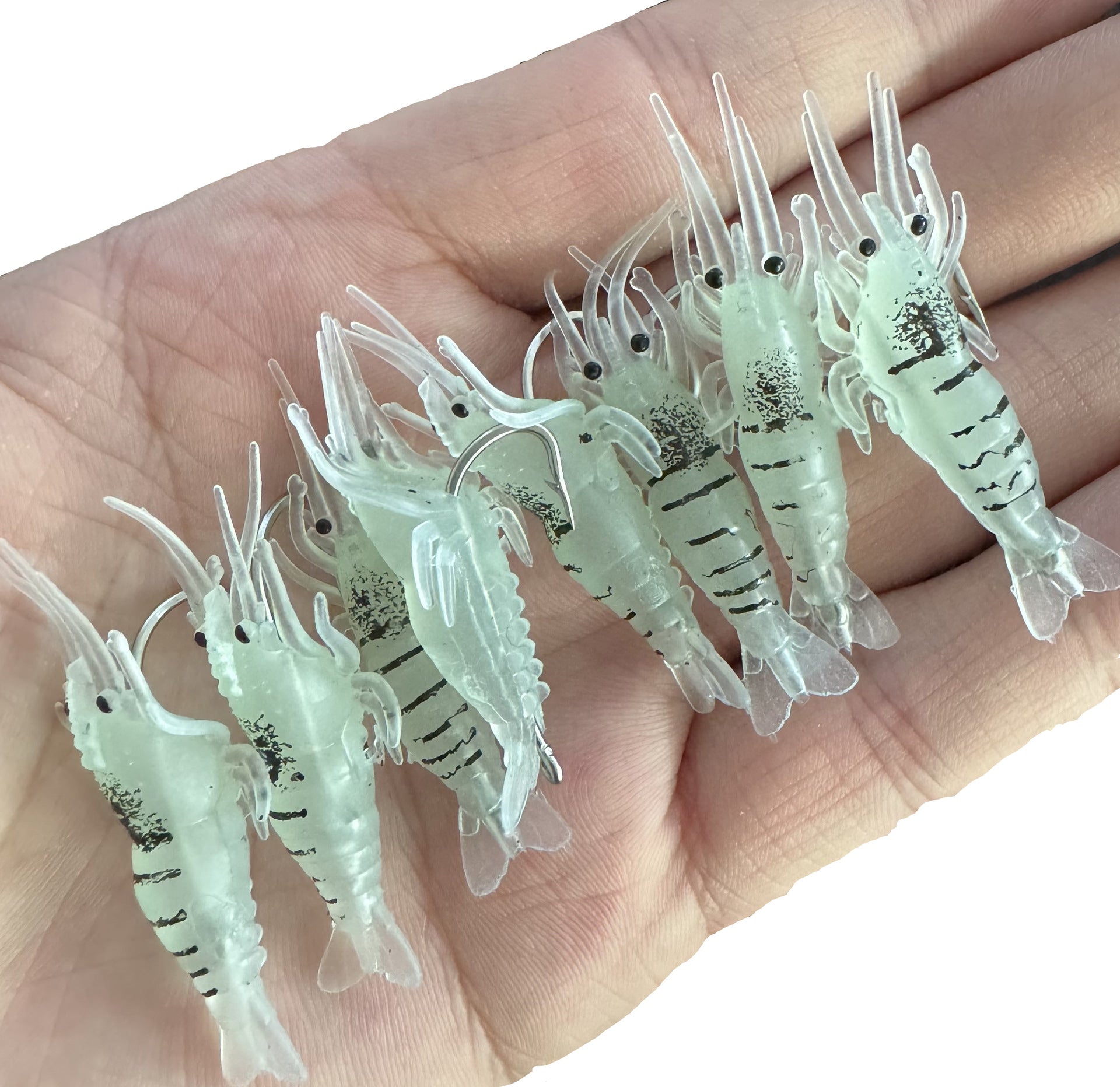 【30 piese】Momeală bionică luminoasă pentru creveți, momeală din plastic moale cu cârlig, formă realistă de creveți pentru pescuitul în apă sărată și dulce, biban, păstrăv și crappie.