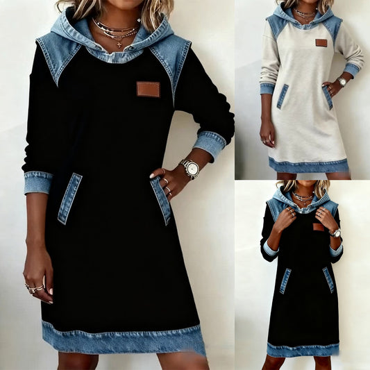 Rochie cu glugă din denim, nouă la modă de iarnă