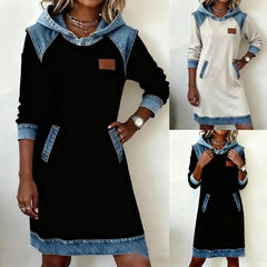 Rochie cu glugă din denim, nouă la modă de iarnă