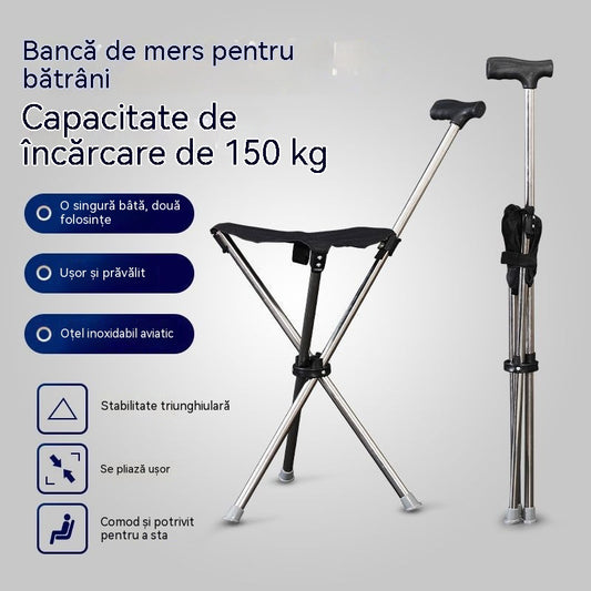✨Baston de mers pliabil 2 în 1 cu scaun, baston anti-cădere, pliabil și portabil✅ Bărț de trekking telescopic