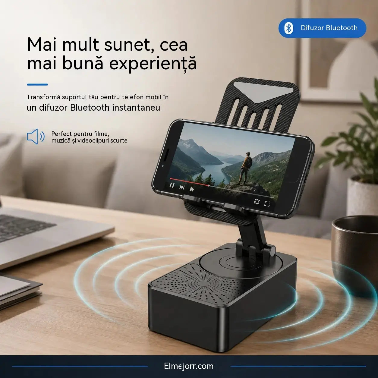 🔥3 în 1: Boxă Bluetooth + Încărcător + Suport telefon mobil cu rotire la 360° 📱🔊⚡