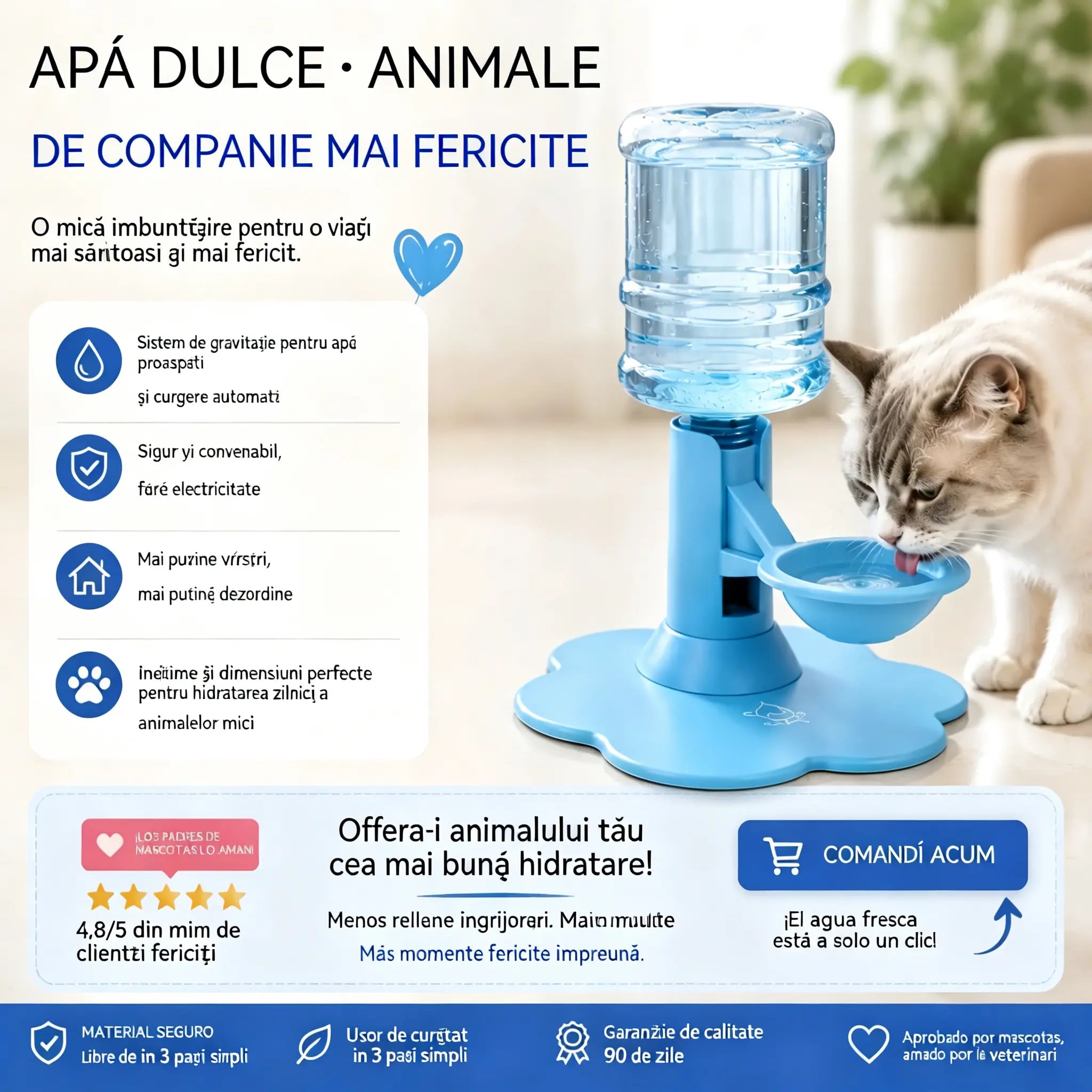 🐾 Dozator automat de apă pentru animale de companie – Bol cu reumplere automată prin gravitație pentru câini și pisici