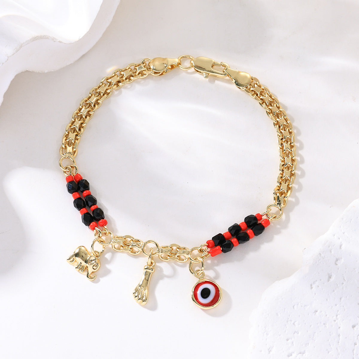📿 Cumpărați 1 obțineți 1 gratuit, CU 50% REDUCERE! 🌀 Brățară boho cu talismane și un elefant norocos: pandantive simbolice, mărime ajustabilă, placare cu aur și 7 modele ✨
