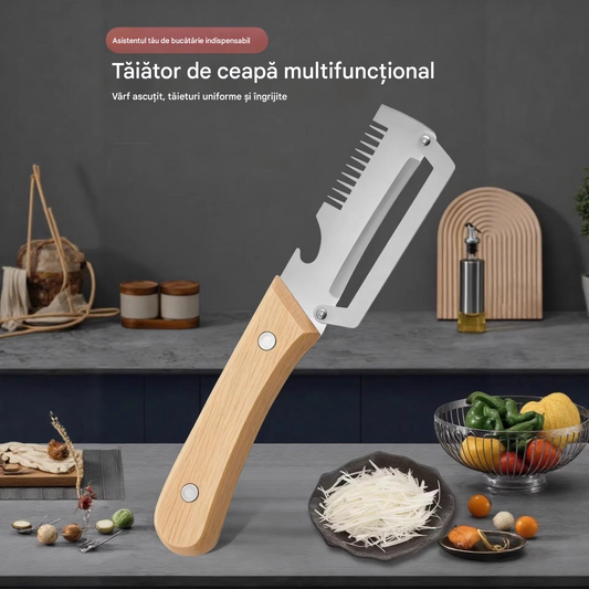 ✅Cumpără 1, primești 1 gratis!🧅🔪 Curățător de bucătărie multifuncțional 3 în 1: Curăță, taie și deschide capacele de sticle! 🔥