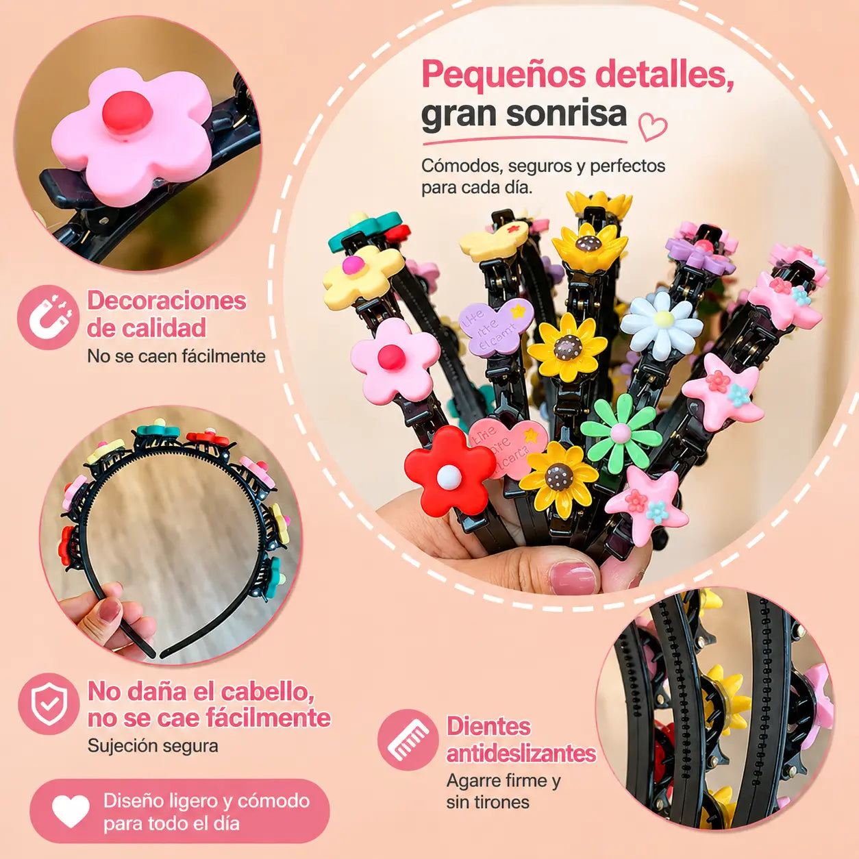 👑【5 piese】Bețe, agrafe și panglici împletite pentru fete
