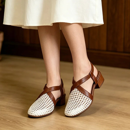 【35-40】Sandale Retro din Piele Moale cu Perforații – Confort la super-lativ, zero presiune și picioare odihnite toată vara!