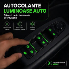 🚗💡✨Autocolante Fluorescente/Fotoluminiscente Universal pentru Butoane Auto – Vizibilitate Perfectă Noaptea, Instalare Rapidă și Fără Urme (Set 4 Piese / Pachet Combinat)