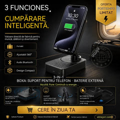 🔥3 în 1: Boxă Bluetooth + Încărcător + Suport telefon mobil cu rotire la 360° 📱🔊⚡