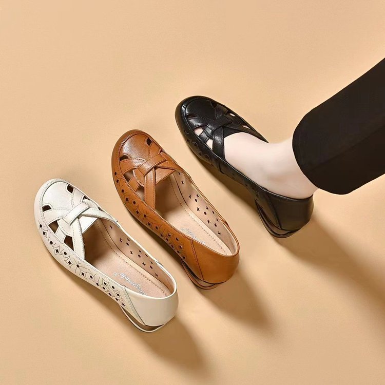 💞【35-40】 2026 Sandale de damă noi, cu vârf rotund, din piele naturală, cu toc mic