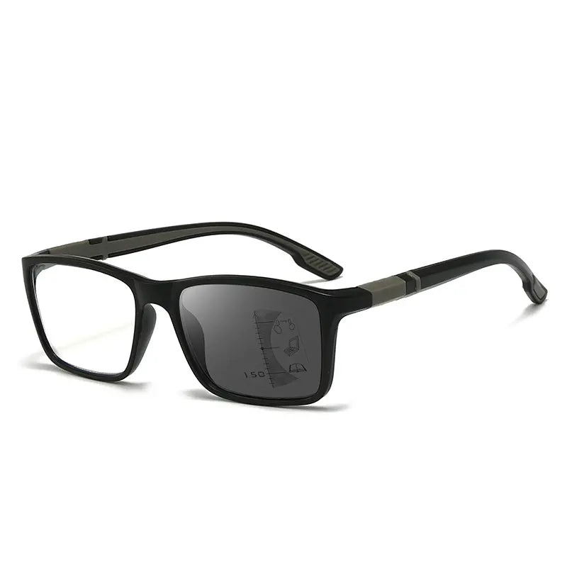 Noi ochelari de citit multifocali, cu un design elegant și sportiv: ochelari fotocromatici, cu sistem antiderapant și utilizare dublă (pentru vederea la apropiere și la distanță), destinați persoanelor vârstnice.