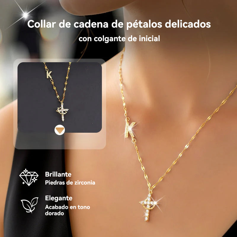 ✨✝️【Pandantiv cruce + lanț cu litere】Colier cu cruce din cristal, personalizabil cu litere — elegant și unic.🔤💎