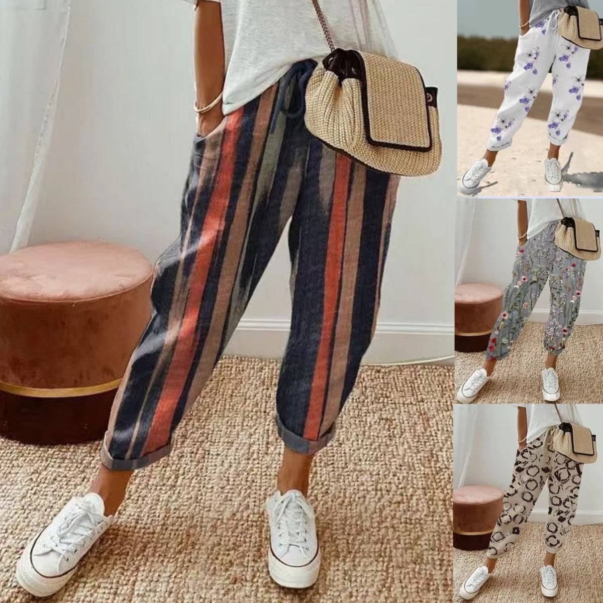 🎉【Ofertă limitată în timp】Pantaloni casual din bumbac și in pentru femei, disponibili în mai multe culori (S-3XL)