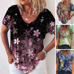 🔥🥰【S-5XL 】Cămașă de vară cu decolteu în V cu imprimeu abstract pentru femei