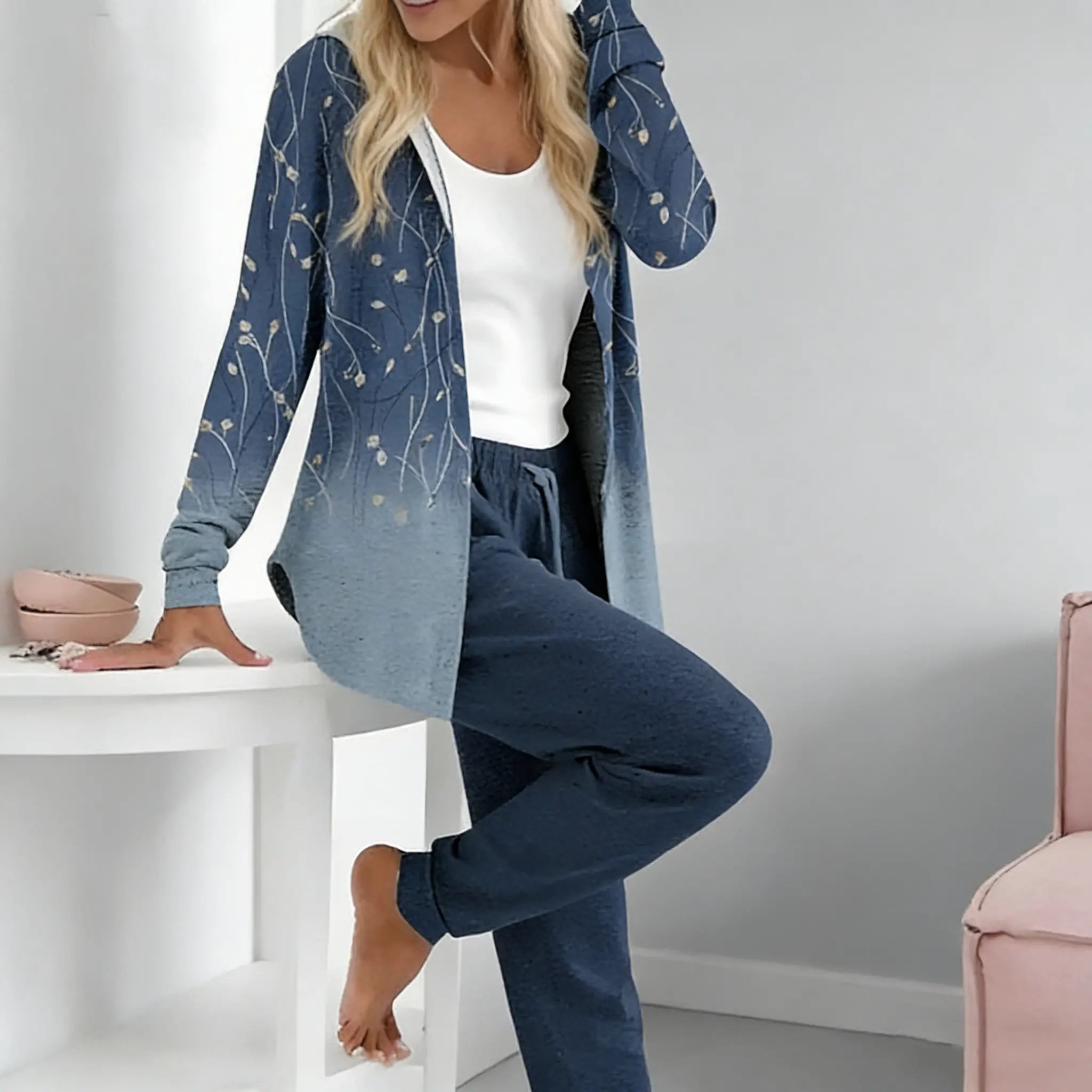 【🏆️Cel mai bine vândut produs】🔥Stil nou, set casual din două piese cu imprimeu de toamnă și iarnă, mâneci lungi + pantaloni lungi